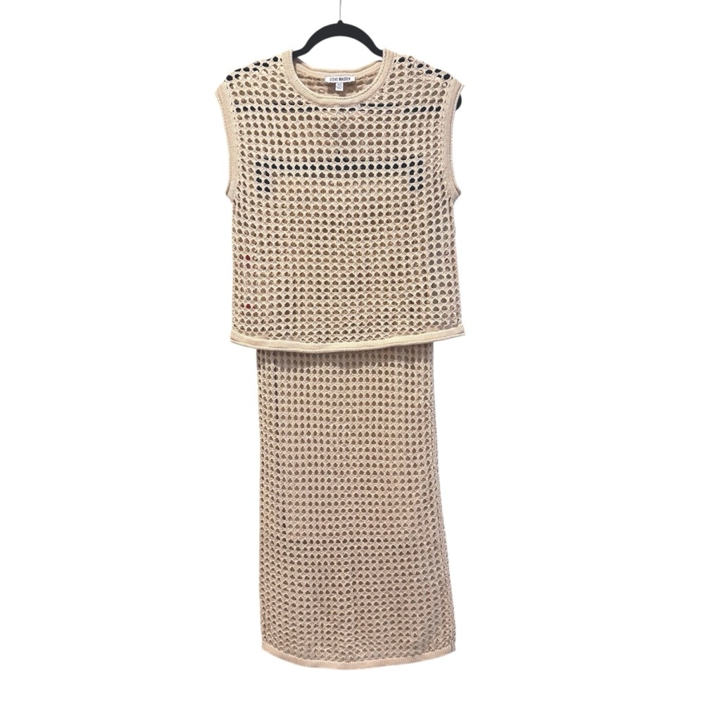 Steve Madden Crochet Skirt Set Lined Boho Chic‎ Resortwear Beige Women’s Size XS - Picture 2 of 9